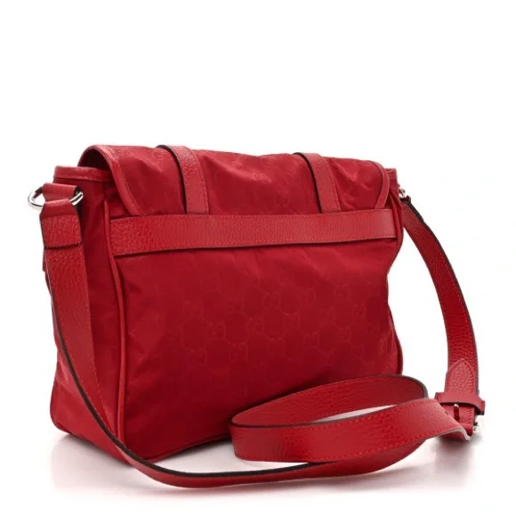 GUCCI Nylon Monogram Double Buckle Flap Messenger Bag Vibrant Red - Picture 16 of 16